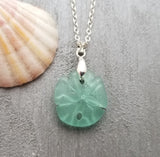 Hawaiian Jewelry Sea Glass Necklace, Sand Dollar Aquamarine Necklace, Unique Sea Glass Jewelry Beach Jewelry (March Birthstone Jewelry Gift)
