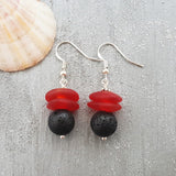 Hawaii Volcanic Eruption with "Lava and Fire" jewelry,  Lava Rock and Red Sea Glass Earrings, FREE gift wrap, FREE Gift Message