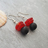 Hawaii Volcanic Eruption with "Lava and Fire" jewelry,  Lava Rock and Red Sea Glass Earrings, FREE gift wrap, FREE Gift Message