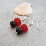 Hawaii Volcanic Eruption with "Lava and Fire" jewelry,  Lava Rock and Red Sea Glass Earrings, FREE gift wrap, FREE Gift Message