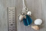 Hawaiian Jewelry Sea Glass Necklace, Teal Necklace Pearl Turtle Necklace Unique Necklace Ocean Beach Jewelry Sea Glass Jewelry For Women