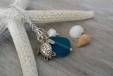 Hawaiian Jewelry Sea Glass Necklace, Teal Necklace Pearl Turtle Necklace Unique Necklace Ocean Beach Jewelry Sea Glass Jewelry For Women