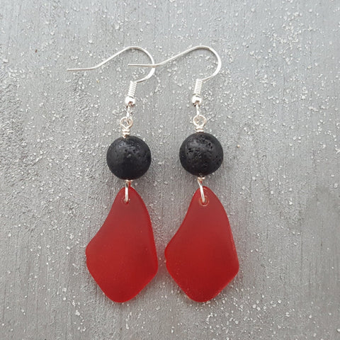 Hawaii Volcanic Eruption with "Lava and Fire" jewelry,  Lava Rock and Red Sea Glass Earrings, FREE gift wrap, FREE Gift Message