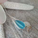 Hawaiian Jewelry Sea Glass Necklace, Braided Turquoise Necklace Blue Necklace Teardrop Necklace, Sea Glass Jewelry(December Birthstone Gift)