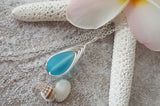 Hawaiian Jewelry Sea Glass Necklace, Braided Turquoise Necklace Blue Necklace Teardrop Necklace, Sea Glass Jewelry(December Birthstone Gift)
