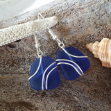 Hawaiian Jewelry Sea Glass Earrings, Wire Cobalt Blue Earrings, Unique Beach Jewelry Birthday Gift For Women (September Birthstone Jewelry)