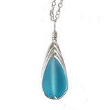 Hawaiian Jewelry Sea Glass Necklace, Braided Turquoise Necklace Blue Necklace Teardrop Necklace, Sea Glass Jewelry(December Birthstone Gift)