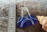 Hawaiian Jewelry Sea Glass Earrings, Wire Cobalt Blue Earrings, Unique Beach Jewelry Birthday Gift For Women (September Birthstone Jewelry)