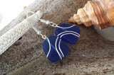 Hawaiian Jewelry Sea Glass Earrings, Wire Cobalt Blue Earrings, Unique Beach Jewelry Birthday Gift For Women (September Birthstone Jewelry)