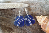 Hawaiian Jewelry Sea Glass Earrings, Wire Cobalt Blue Earrings, Unique Beach Jewelry Birthday Gift For Women (September Birthstone Jewelry)