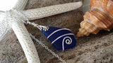 Hawaiian Jewelry Sea Glass Necklace, Wire Cobalt Blue Necklace, Sea Glass Jewelry For Women Birthday Gift (September Birthstone Jewelry)