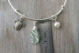 Hawaiian Jewelry Sea Glass Bracelet, Seafoam Bracelet Pearl Turtle Bracelet Sea Glass Jewelry For Women, Beach Bracelet For Beachy Girls