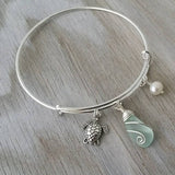 Hawaiian Jewelry Sea Glass Bracelet, Seafoam Bracelet Pearl Turtle Bracelet Sea Glass Jewelry For Women, Beach Bracelet For Beachy Girls