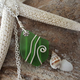 Hawaiian Jewelry Sea Glass Necklace, Wire Emerald Necklace Green Necklace, Sea Glass Jewelry Beachy Birthday Gift (May Birthstone Jewelry)