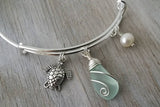 Hawaiian Jewelry Sea Glass Bracelet, Seafoam Bracelet Pearl Turtle Bracelet Sea Glass Jewelry For Women, Beach Bracelet For Beachy Girls
