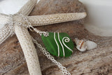 Hawaiian Jewelry Sea Glass Necklace, Wire Emerald Necklace Green Necklace, Sea Glass Jewelry Beachy Birthday Gift (May Birthstone Jewelry)