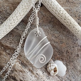 Hawaiian Jewelry Sea Glass Necklace, Wire Crystal Necklace, Sea Glass Jewelry Beach Jewelry Birthday Gift For Her (April Birthstone Jewelry)