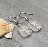 Hawaiian Jewelry Sea Glass Earrings, Wire Wrapped Crystal Earrings, Sea Glass Jewelry Birthday Gift (April Birthstone Jewelry)