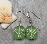 Hawaiian Jewelry Sea Glass Earrings, Wire Wrapped Peridot Green Earrings, Sea Glass Jewelry Birthday Gift (August Birthstone Jewelry)