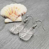 Hawaiian Jewelry Sea Glass Earrings, Wire Wrapped Crystal Earrings, Sea Glass Jewelry Birthday Gift (April Birthstone Jewelry)