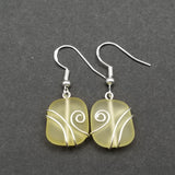 Hawaiian Jewelry Sea Glass Earrings, Wire Wrapped Yellow Earrings, Sea Glass Jewelry Birthday Gift (November Birthstone Jewelry)