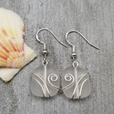 Hawaiian Jewelry Sea Glass Earrings, Wire Wrapped Crystal Earrings, Sea Glass Jewelry Birthday Gift (April Birthstone Jewelry)