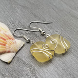 Hawaiian Jewelry Sea Glass Earrings, Wire Wrapped Yellow Earrings, Sea Glass Jewelry Birthday Gift (November Birthstone Jewelry)