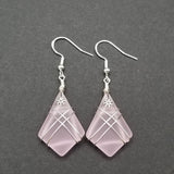 Hawaiian Jewelry Sea Glass Earrings, Wire Cross Pink Earrings, Beach Sea Glass Jewelry Unique Earrings (October Birthstone Jewelry Gift)