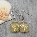 Hawaiian Jewelry Sea Glass Earrings, Wire Wrapped Yellow Earrings, Sea Glass Jewelry Birthday Gift (November Birthstone Jewelry)