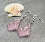 Hawaiian Jewelry Sea Glass Earrings, Wire Cross Pink Earrings, Beach Sea Glass Jewelry Unique Earrings (October Birthstone Jewelry Gift)