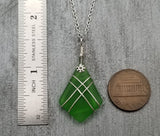 Hawaiian Jewelry Sea Glass Necklace, Wire Cross Necklace Emerald Green Necklace, Unique Beach Jewelry (May Birthstone Jewelry)