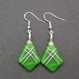Hawaiian Jewelry Sea Glass Earrings, Wire Cross Emerald Green Earrings, Beach Sea Glass Jewelry Unique Earrings(May Birthstone Jewelry Gift)