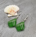 Hawaiian Jewelry Sea Glass Earrings, Wire Cross Emerald Green Earrings, Beach Sea Glass Jewelry Unique Earrings(May Birthstone Jewelry Gift)