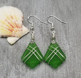 Hawaiian Jewelry Sea Glass Earrings, Wire Cross Emerald Green Earrings, Beach Sea Glass Jewelry Unique Earrings(May Birthstone Jewelry Gift)