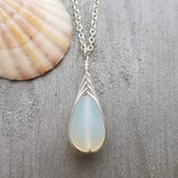 Hawaiian Jewelry Sea Glass Necklace, Braided Moonstone Necklace Teardrop Necklace, Beach Jewelry For Women Birthday Gift (June Birthstone)