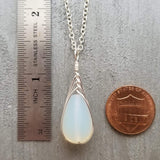 Hawaiian Jewelry Sea Glass Necklace, Braided Moonstone Necklace Teardrop Necklace, Beach Jewelry For Women Birthday Gift (June Birthstone)