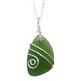 Hawaiian Jewelry Sea Glass Necklace, Wire Emerald Green Necklace, Unique Beach Sea Glass Jewelry Birthday Gift (May Birthstone Jewelry)