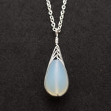 Hawaiian Jewelry Sea Glass Necklace, Braided Moonstone Necklace Teardrop Necklace, Beach Jewelry For Women Birthday Gift (June Birthstone)