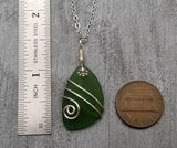 Hawaiian Jewelry Sea Glass Necklace, Wire Emerald Green Necklace, Unique Beach Sea Glass Jewelry Birthday Gift (May Birthstone Jewelry)
