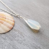Hawaiian Jewelry Sea Glass Necklace, Braided Moonstone Necklace Teardrop Necklace, Beach Jewelry For Women Birthday Gift (June Birthstone)
