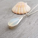 Hawaiian Jewelry Sea Glass Necklace, Braided Moonstone Necklace Teardrop Necklace, Beach Jewelry For Women Birthday Gift (June Birthstone)
