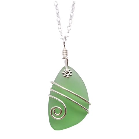 Hawaiian Jewelry Sea Glass Necklace, Wire Peridot Green Necklace, Unique Beach Jewelry Birthday Gift (August Birthstone Jewelry For Women)