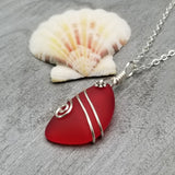 Hawaiian Jewelry Sea Glass Necklace, Wire Red Necklace, Unique Beach Sea Glass Jewelry Birthday Gift (January Birthstone Jewelry For Women)