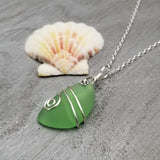 Hawaiian Jewelry Sea Glass Necklace, Wire Peridot Green Necklace, Unique Beach Jewelry Birthday Gift (August Birthstone Jewelry For Women)