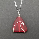 Hawaiian Jewelry Sea Glass Necklace, Wire Wave Red Necklace, Sea Glass Jewelry For Women, Beach Jewelry, (January Birthstone Jewelry)