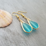 Hawaiian Jewelry Sea Glass Earrings, Gold Braided Turquoise Earrings Blue Earrings, Beach Jewelry For Women (December Birthstone Jewelry)