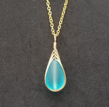 Hawaiian Jewelry Sea Glass Necklace, Gold Braided Turquoise Necklace Blue Necklace, Beach Jewelry Birthday Gift(December Birthstone Jewelry)