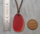 Hawaiian Jewelry "Sunset" Sea Glass Necklace, Red Necklace Leather Cord Necklace, Sea Glass Jewelry Beach Jewelry (January Birthstone Gift)