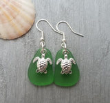 Hawaiian Jewelry Sea Glass Earrings, Emerald Twin Turtle Earring Sea Glass Jewelry For Women Beach Jewelry (May Birthstone Jewelry Gifts)