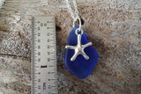 Handmade in Hawaii, Cobalt blue sea glass necklace, Starfish  charm,    "September Birthstone", Birthday gift